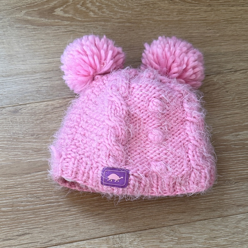 Pink Knit Kids Hat with Pom Poms